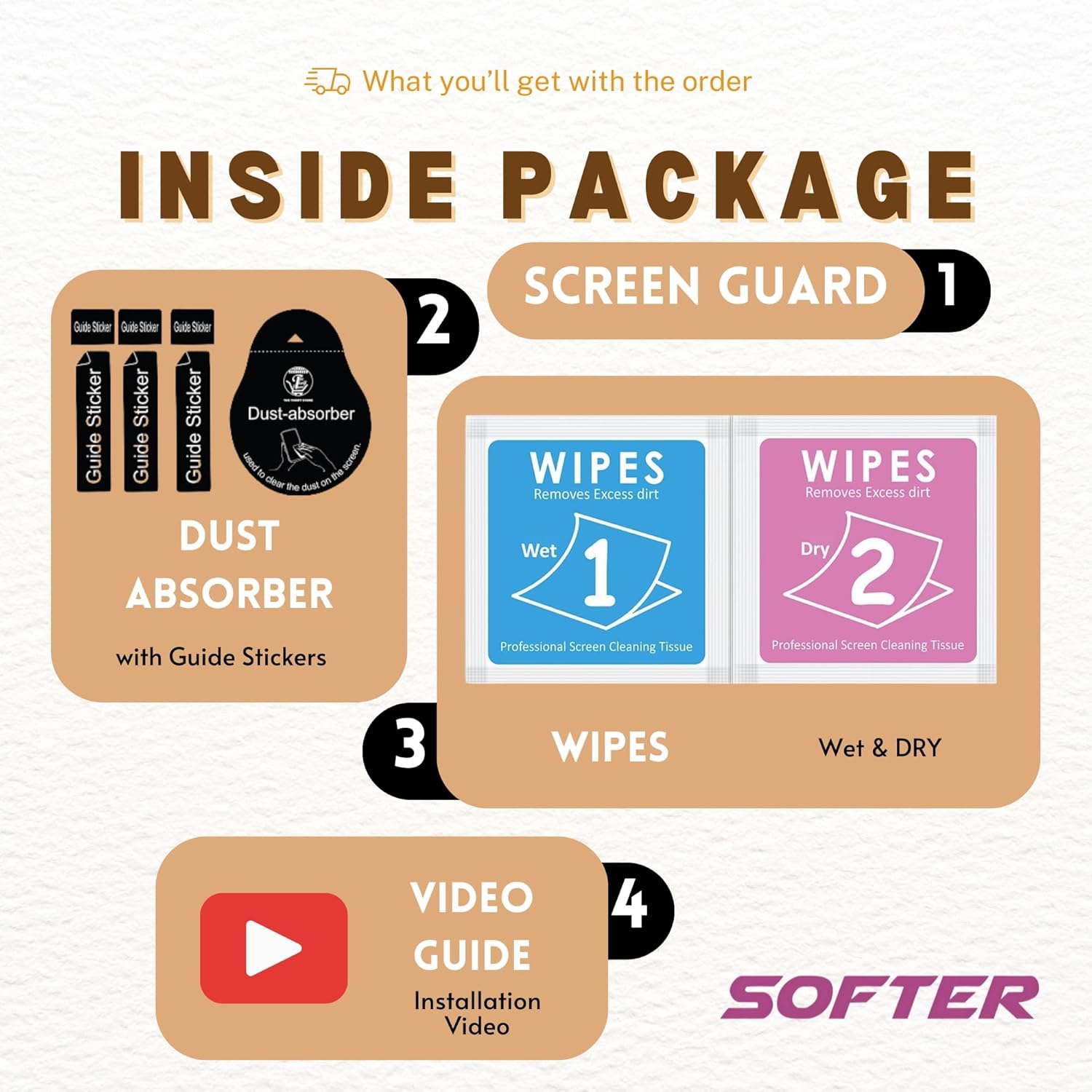 softer screen guard inside package