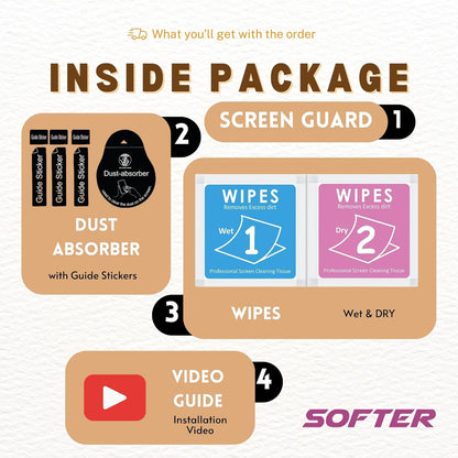 softer screen guard inside package