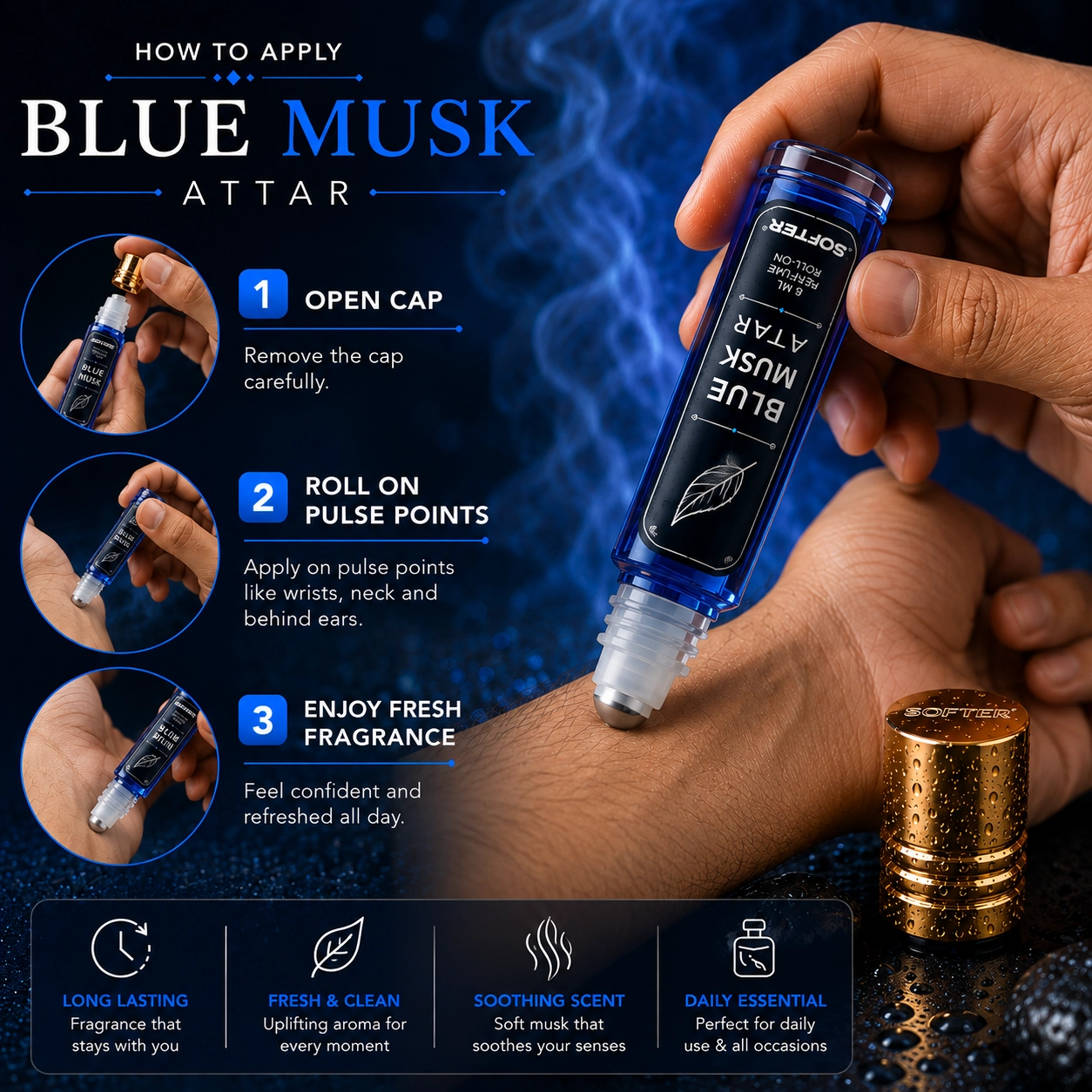 Blue musk attar how to apply