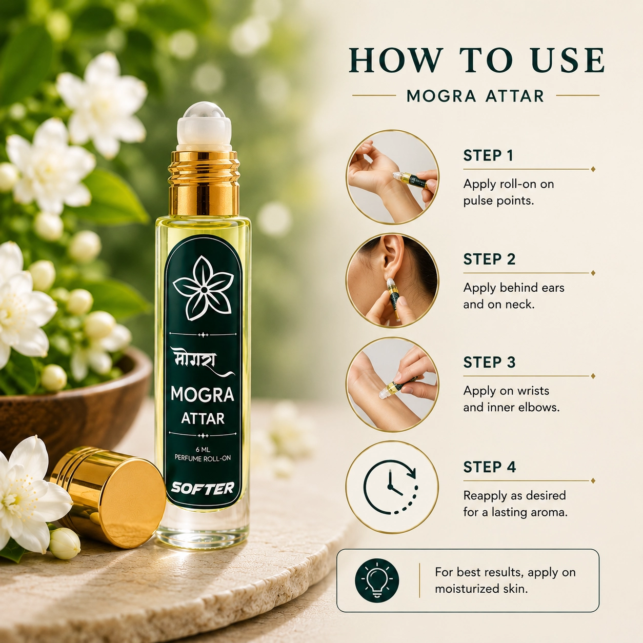 Mogra Attar Roll-On Usage Guide
