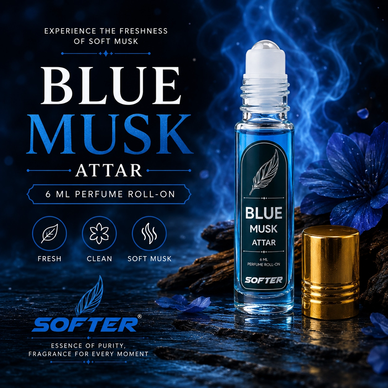 blue musk attar rollon with open cap